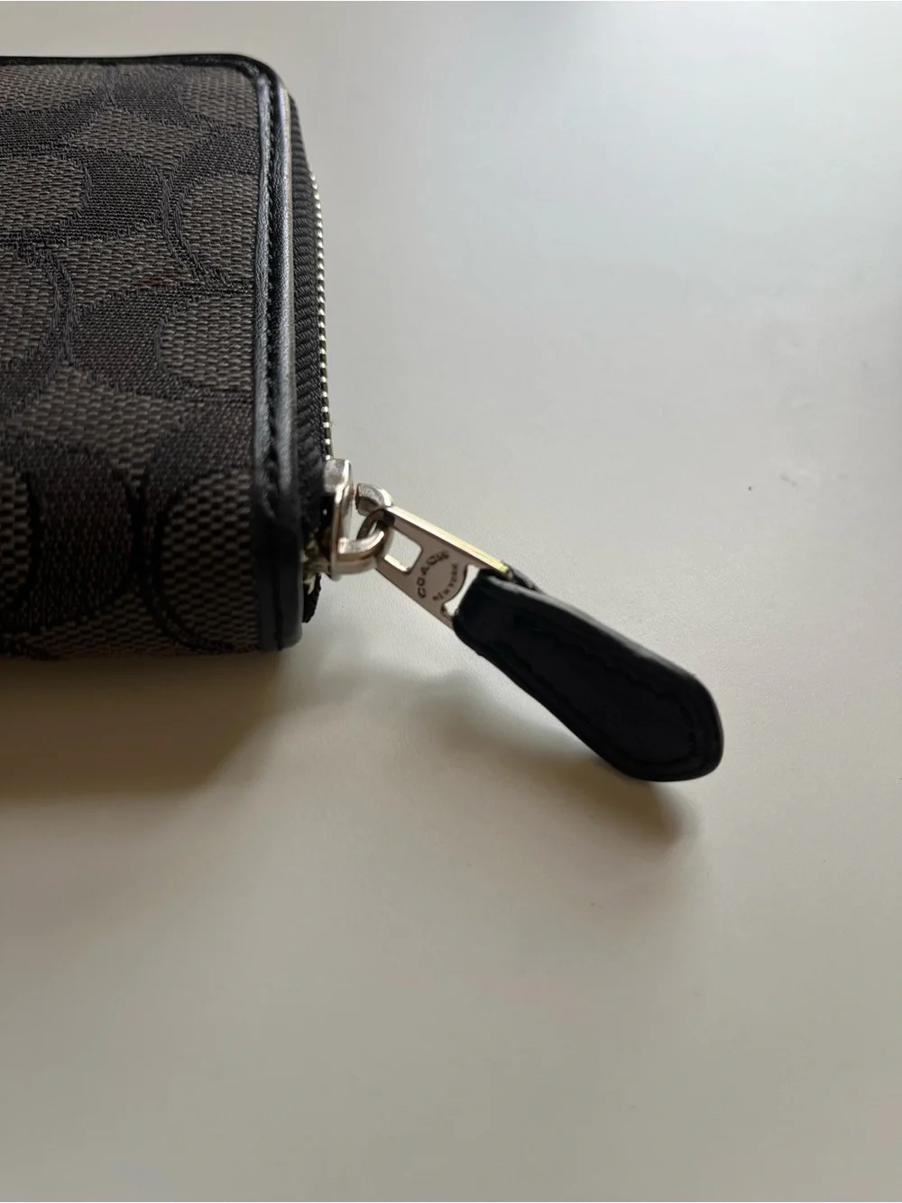 Coach Black and Gray Signature Zip Wallet